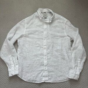 100% linen Classic White Casual Button-Down Shirt